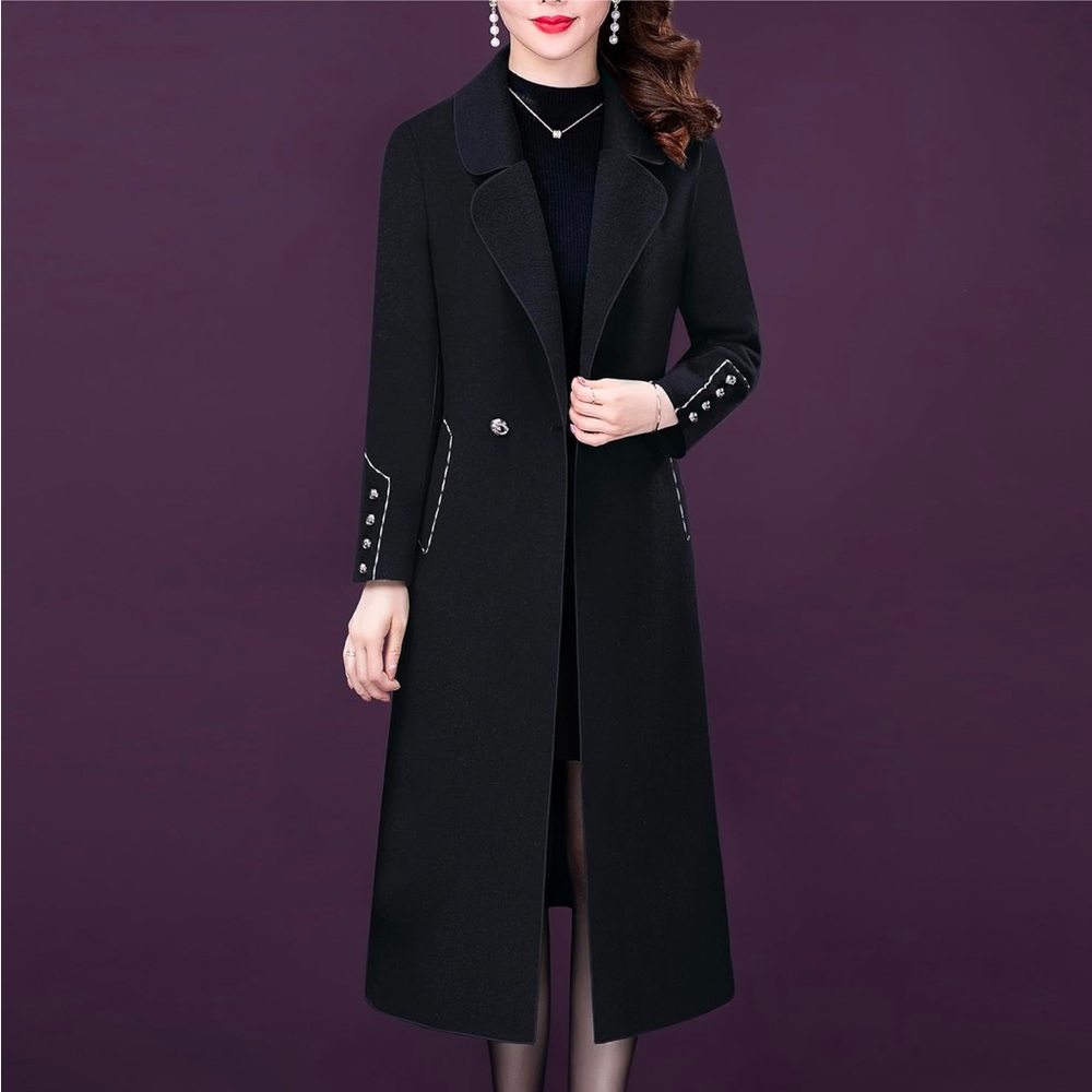 NWT Aprsfn Women's Long Pea Coat Fall Spring Elegant Solid Color Jacket Sz Small
